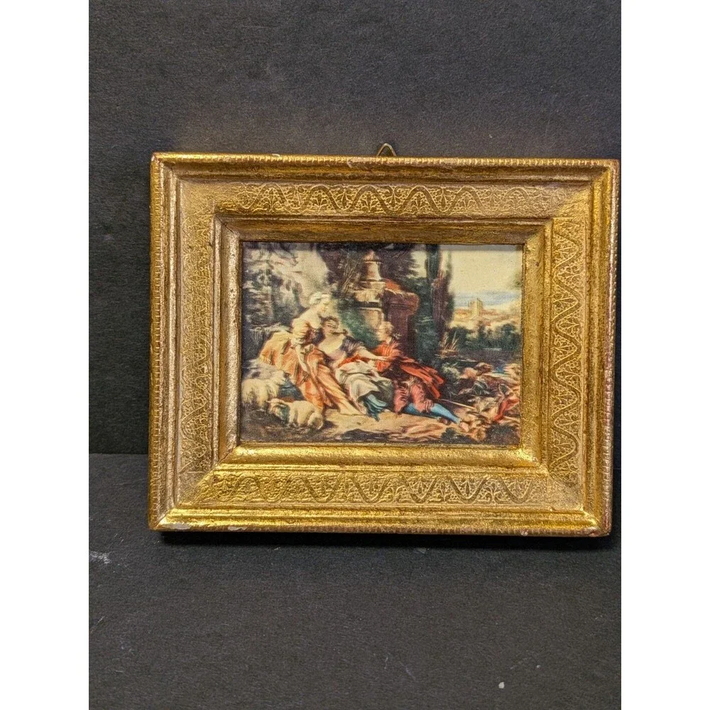 Vintage Miniature Italian Frame W/ Rococo-Style Love Scene